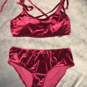Red high waisted velvet bikini!